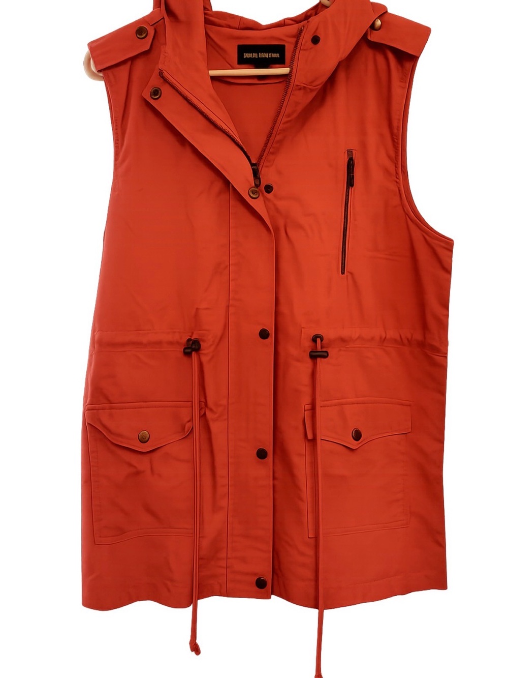 Zenana Outfitters Hooded Sleeveless Utility Vest in Orange-Red